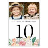 Blush Roze Bloemen Foto Trouwtafel Nummer Teken Kaart (Achterkant)