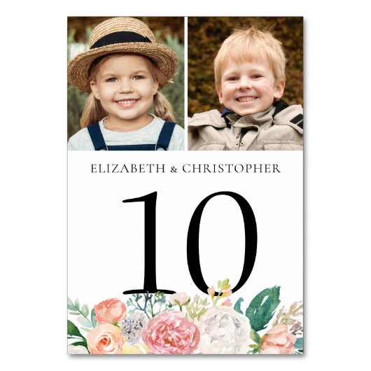 Blush Roze Bloemen Foto Trouwtafel Nummer Teken Kaart (Voorkant)