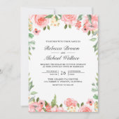 Blush Roze Bloemen Fotocollage QR Code Huwelijk Kaart (Voorkant)