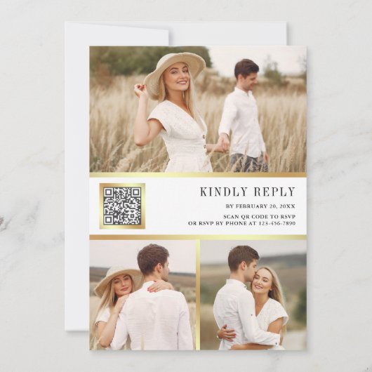 Blush Roze Bloemen Fotocollage QR Code Huwelijk Kaart (Achterkant)