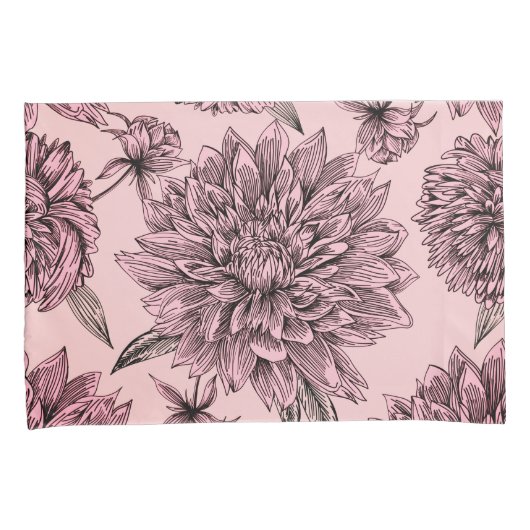  Blush roze bloemen geïllustreerd patroon Kussensloop (Voorkant-Rechts)