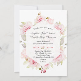 Blush Roze Bloemen Geometrische bruiloft Kaart