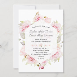  Blush Roze Bloemen Geometrische bruiloft Kaart
