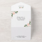 Blush roze bloemen geometrische Spaanse bruiloft All In One Uitnodiging (Buitenkant)