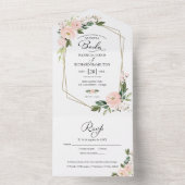 Blush roze bloemen geometrische Spaanse bruiloft All In One Uitnodiging (Binnen)