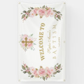 Blush roze bloemen Gold Baptism Welkomstteken Spandoek (Verticaal)