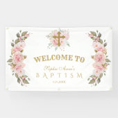 Blush roze bloemen Gold Baptism Welkomstteken Spandoek (Horizontaal)