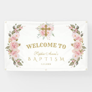 Blush roze bloemen Gold Baptism Welkomstteken Spandoek