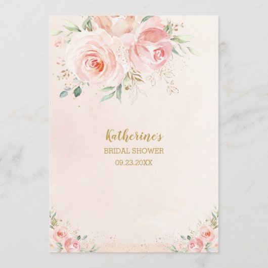 Blush Roze Bloemen Goud Bruids Baby shower Menu (Achterkant)