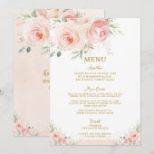 Blush Roze Bloemen Goud Bruids Baby shower Menu (Voorkant / Achterkant)