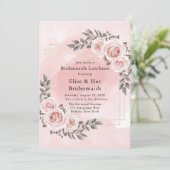 Blush Roze Bloemen Goud Crystal Bruidsmeisjes Lunc Kaart (Staand voorkant)