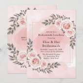 Blush Roze Bloemen Goud Crystal Bruidsmeisjes Lunc Kaart (Voorkant / Achterkant)