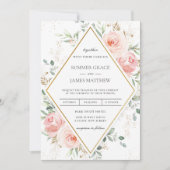 Blush Roze Bloemen Goud Diamant Geometrische Bruil Kaart (Voorkant)