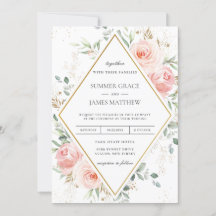 Blush Roze Bloemen Goud Diamant Geometrische Bruil