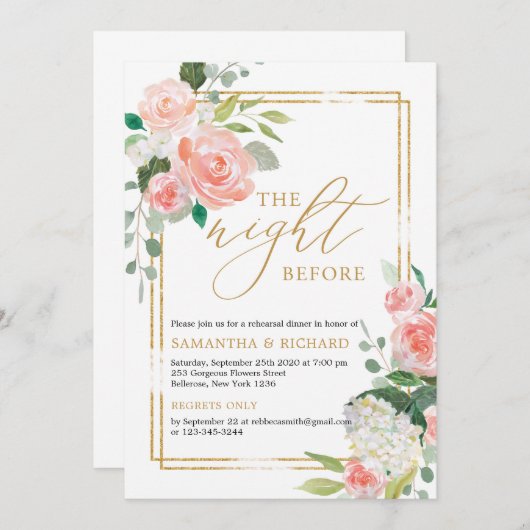 Blush roze bloemen goud geometrisch de avond ervoo kaart (Voorkant / Achterkant)