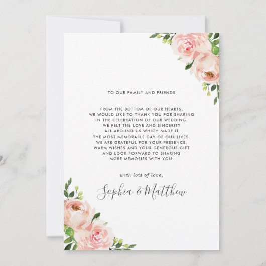Blush Roze Bloemen Goud Geometrische Foto Bruiloft Bedankkaart (Achterkant)
