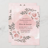 Blush Roze Bloemen Goud Kristal Geometrische Bruil Kaart (Voorkant / Achterkant)