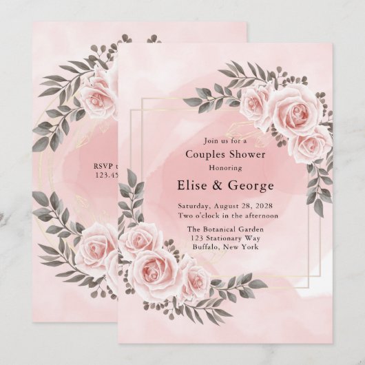 Blush Roze Bloemen Goud Kristal Paar Douche Kaart (Voorkant / Achterkant)