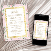 Blush Roze Bloemen Goud Lijst Moslim Bruiloft Kaart