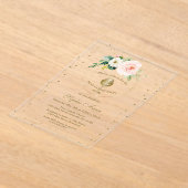 Blush Roze Bloemen Goud Meisje Eerste Heilige Comm Acryl Uitnodigingen (Laagn)