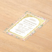 Blush Roze Bloemen Goud Patroon Moslim Bruiloft Acryl Uitnodigingen (Laagn)
