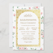 Blush Roze Bloemen Goud Patroon Moslim Bruiloft Kaart (Voorkant)