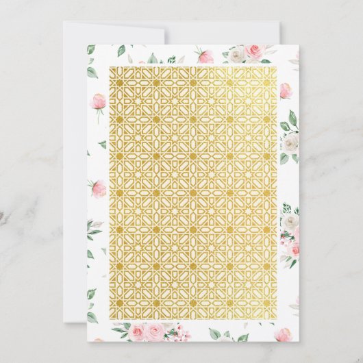 Blush Roze Bloemen Goud Patroon Moslim Bruiloft Kaart (Achterkant)