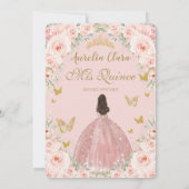 Blush Roze Bloemen Goud Quinceañera Kaart (Achterkant)