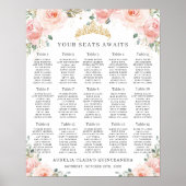 Blush Roze Bloemen Goud Quinceañera Zitkaarten Poster (Voorkant)