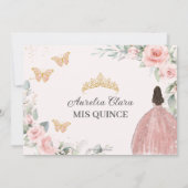 Blush Roze Bloemen Goud Quinceañera Zoet Zestien Save The Date (Achterkant)