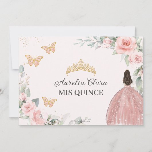Blush Roze Bloemen Goud Quinceañera Zoet Zestien Save The Date (Achterkant)