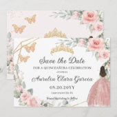 Blush Roze Bloemen Goud Quinceañera Zoet Zestien Save The Date (Voorkant / Achterkant)