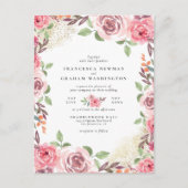 Blush Roze Bloemen & Goud Stof Botanische bruiloft Uitnodiging Briefkaart (Voorkant)