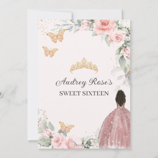 Blush Roze Bloemen Goud Zoet Zestien Bruin Meisje Save The Date (Achterkant)