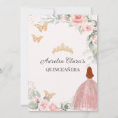 Blush Roze Bloemen Goud Zoet Zestien QUINCEAÑERA Save The Date (Achterkant)