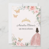 Blush Roze Bloemen Goud Zoet Zestien QUINCEAÑERA Save The Date (Achterkant)
