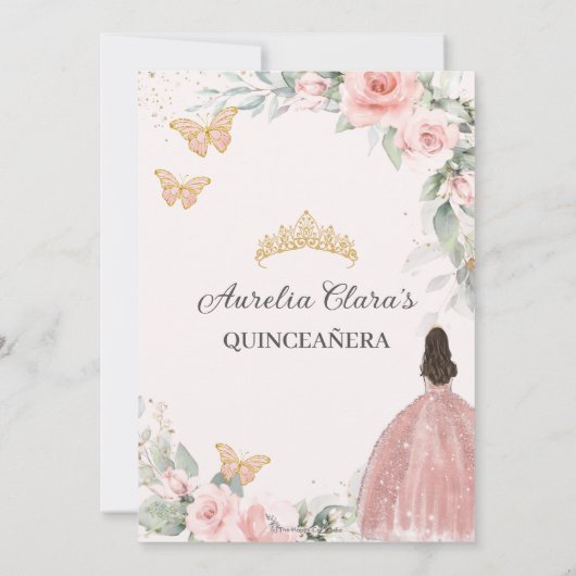 Blush Roze Bloemen Goud Zoet Zestien QUINCEAÑERA Save The Date (Achterkant)