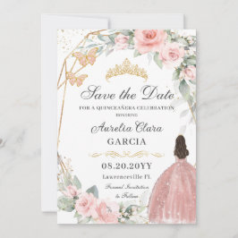 Blush Roze Bloemen Goud Zoet Zestien QUINCEAÑERA Save The Date