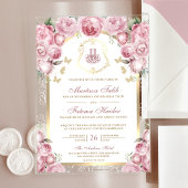 Blush Roze Bloemen Gouden Boog Moslim Huwelijk Acryl Uitnodigingen