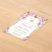 Blush Roze Bloemen Gouden Boog Moslim Huwelijk Acryl Uitnodigingen (Laagn)