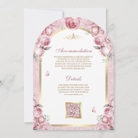 Blush Roze Bloemen Gouden Boog Moslim Huwelijk Kaart (Achterkant)
