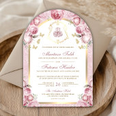 Blush Roze Bloemen Gouden Boog Moslim Huwelijk Kaart