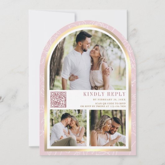 Blush Roze Bloemen Gouden Boog Vlinderbruiloft Kaart (Achterkant)