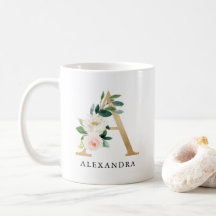 Blush Roze Bloemen & Gouden Brief Een Monogram