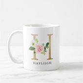 Blush Roze Bloemen & Gouden Brief H Monogram Koffiemok (Links)