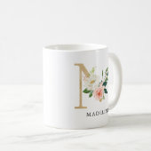 Blush Roze Bloemen & Gouden Brief M Monogram Koffiemok (Voorkant rechts)