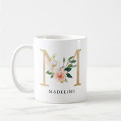 Blush Roze Bloemen & Gouden Brief M Monogram Koffiemok (Links)