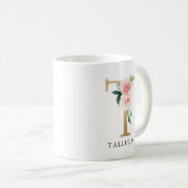 Blush Roze Bloemen & Gouden Brief T Monogram Koffiemok (Voorkant rechts)