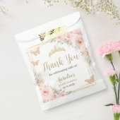 Blush Roze Bloemen Gouden Butterfiles Quinceanera  Bedankzakje (Gezegeld)