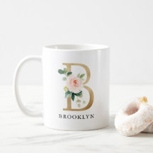 Blush Roze Bloemen & Gouden Letter B Monogram